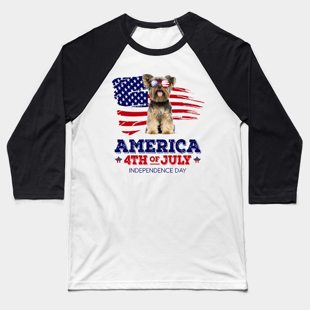 Yorkie Flag USA - America 4th Of July Independence Day Baseball T-Shirt by bunnierosoff21835